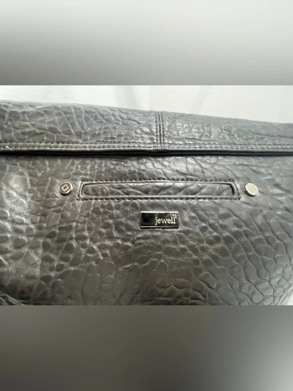 Thirty-One Jewel Shoulder Bag Gray Pebbled Faux Leather Silver Hardware